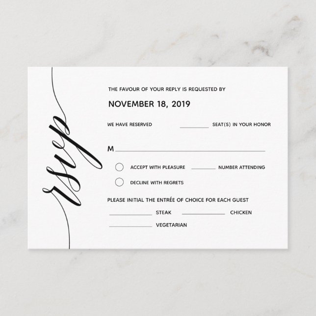 Simple Elegant Calligraphy RSVP Response card (Front)