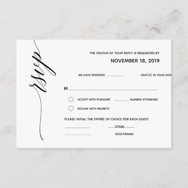 Simple Elegant Calligraphy RSVP Response card v2 (Front)