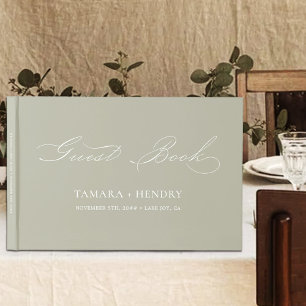 Simple Elegant Calligraphy Sage Green Wedding Guest Book