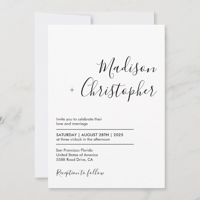 Simple Elegant Calligraphy Script Photo Wedding Invitation (Front)