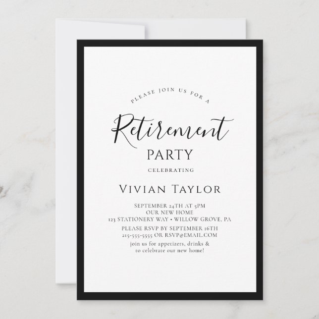 Simple Elegant Calligraphy Script Retirement Party Invitation (Front)