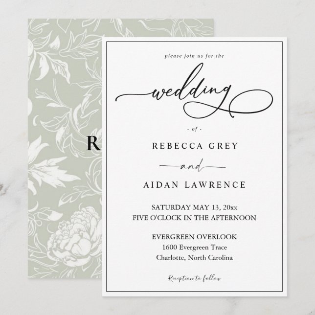 Simple Elegant Calligraphy Script Wedding Invitati Invitation (Front/Back)
