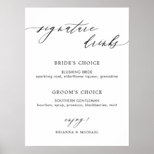 Simple Elegant Calligraphy Signature Drinks Menu  Poster