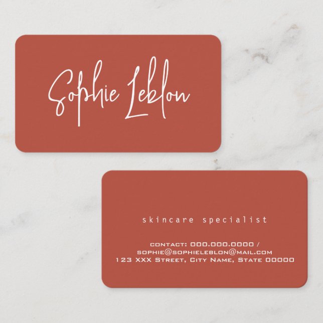 Simple Elegant Calligraphy Terracotta  Business Card (Front/Back)
