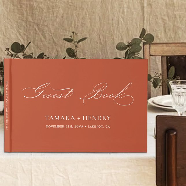 Simple Elegant Calligraphy Terracotta Wedding Guest Book (Creator Uploaded)