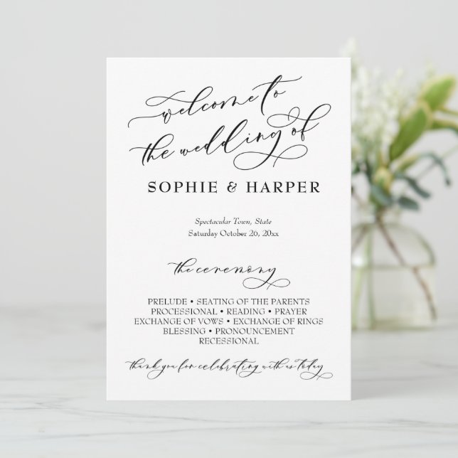 Simple Elegant Calligraphy Typography Black White Programme (Standing Front)