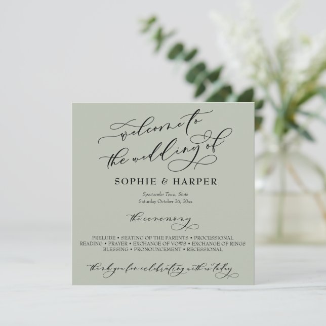 Simple Elegant Calligraphy Typography Sage Green Programme (Standing Front)