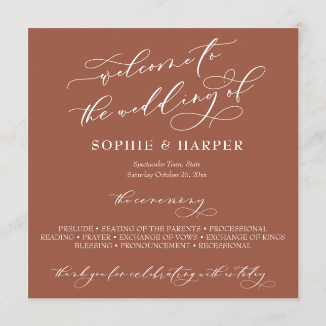 Simple Elegant Calligraphy Typography Terracotta Programme (Front)