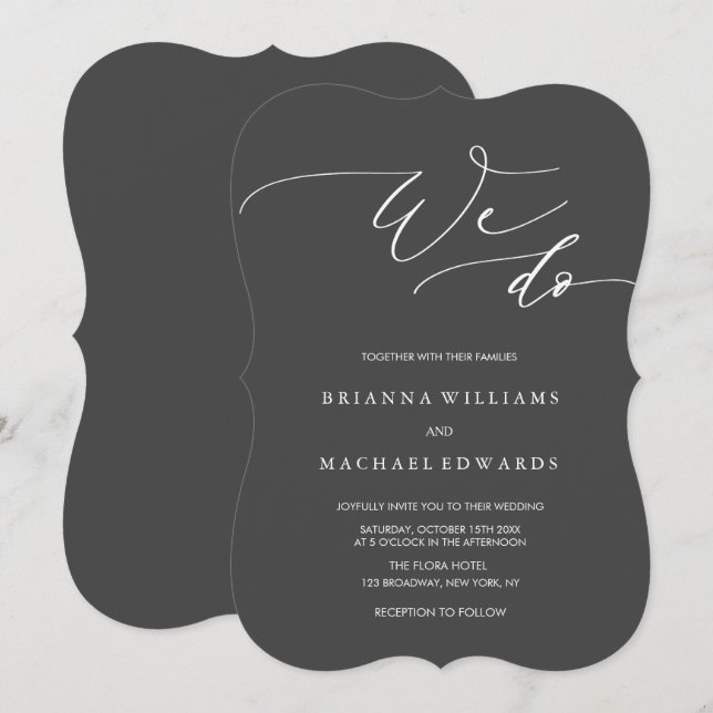 Simple Elegant Calligraphy We Do Charcoal Wedding Invitation (Front/Back)