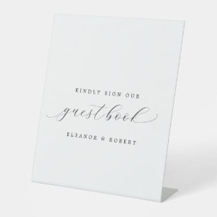 Simple Elegant Calligraphy Wedding Guestbook Pedestal Sign