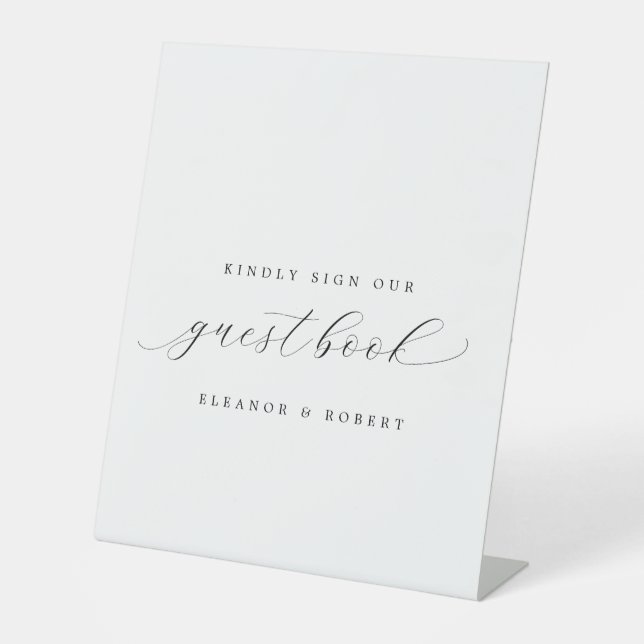 Simple Elegant Calligraphy Wedding Guestbook Pedestal Sign (Front)