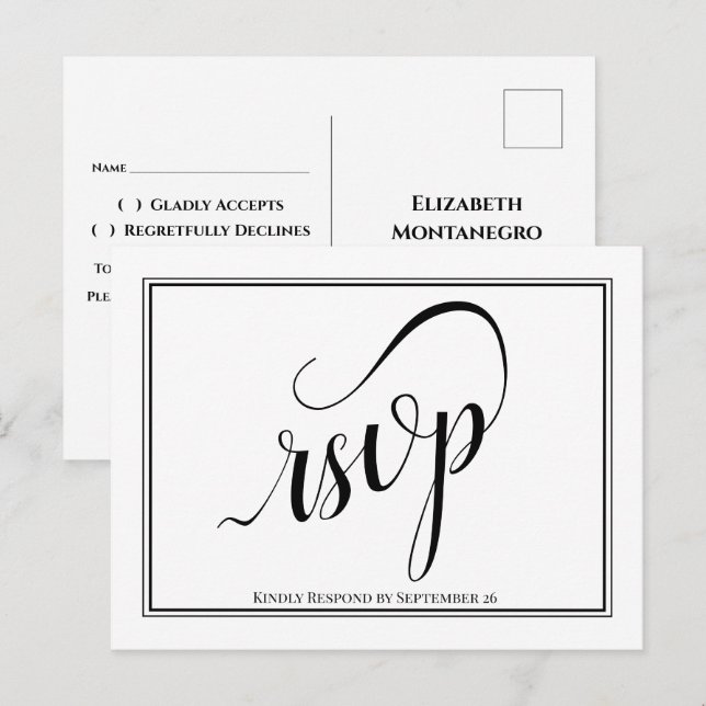 Simple Elegant Calligraphy Wedding RSVP Postcard (Front/Back)