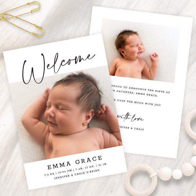 Simple Elegant Calligraphy Welcome Baby Birth Announcement (Creator Uploaded)