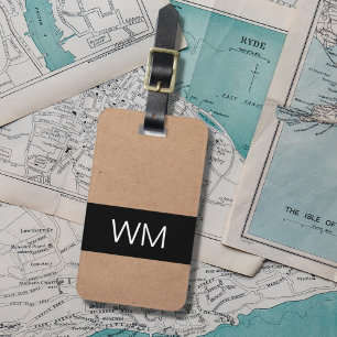Simple Elegant Cardboard Grey Stripe Monogram Luggage Tag