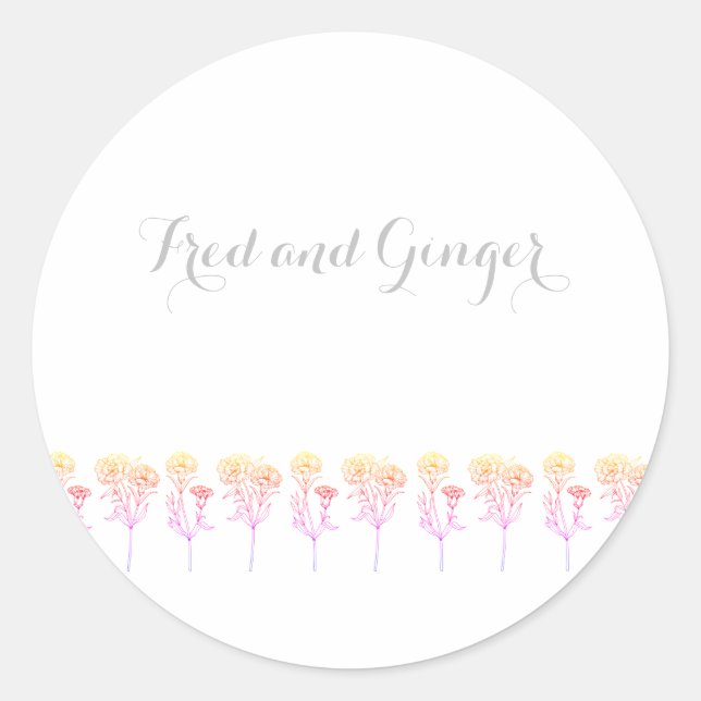 Simple Elegant Carnation Wedding Classic Round Sticker (Front)