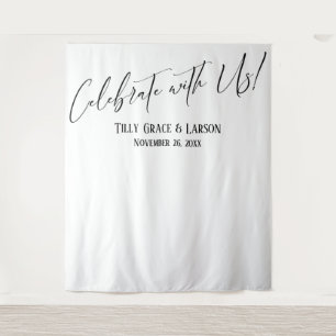 Simple Elegant Celebrate with Us! Photo Backdrop Tapestry