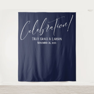 Simple Elegant Celebration! Navy Photo Backdrop Tapestry