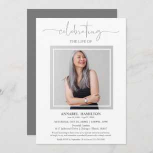 Simple Elegant Celebration of Life Funeral Photo  Invitation