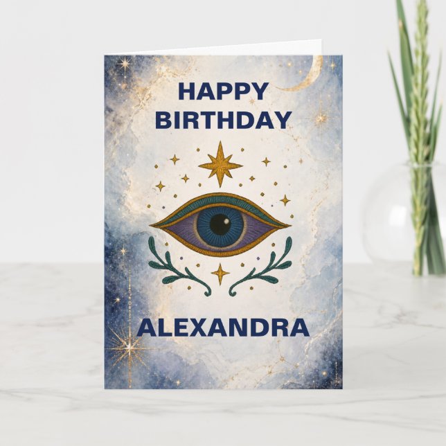 Simple Elegant Celestial Custom Birthday Card (Front)