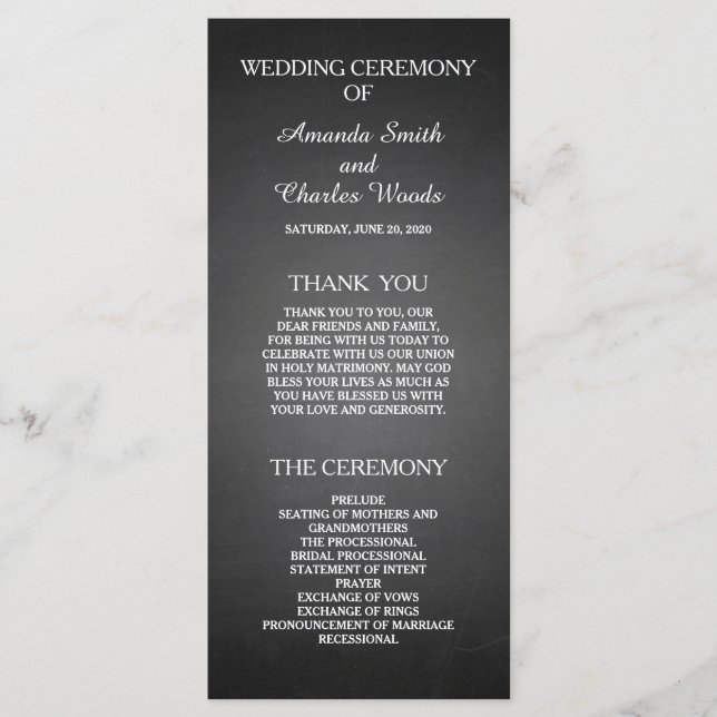 Simple Elegant Chalkboard Wedding Programs Programme (Front)