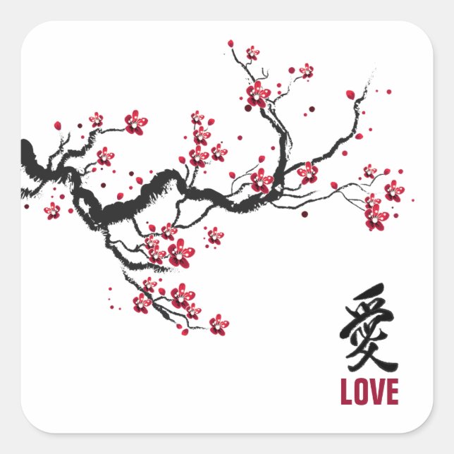 Simple & Elegant Cherry Blossom Love Sticker (Front)