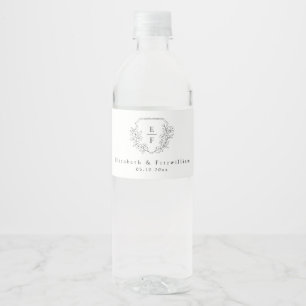 Simple Elegant Cherry Blossom Monogram Crest  Water Bottle Label