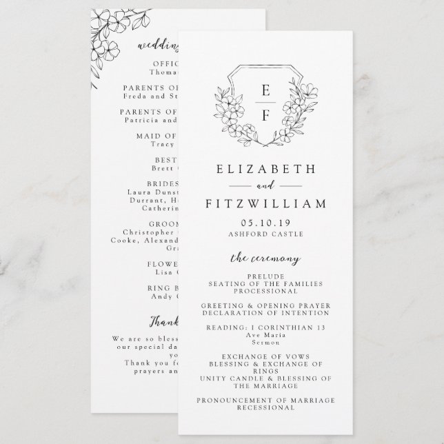 Simple Elegant Cherry Blossom Monogram Wedding Programme (Front/Back)