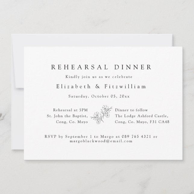 Simple Elegant Cherry Blossom Rehearsal Dinner Inv Invitation (Front)