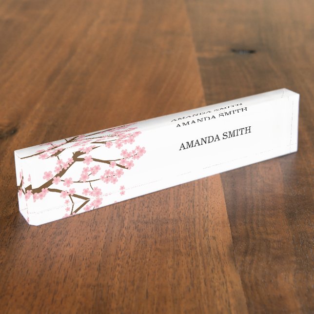 Simple Elegant Cherry Blossoms Sakura Tree Pink Nameplate (Side)