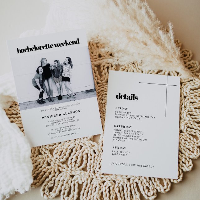Simple elegant chic bachelorette weekend photo invitation (Creator Uploaded)