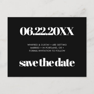 Simple elegant & chic black & white Save the date Postcard