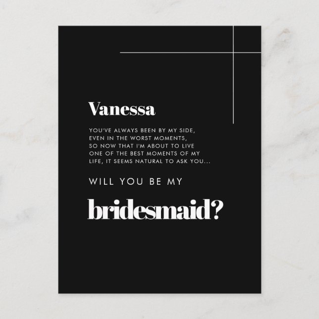 Simple elegant & chic Bridesmaid proposal Postcard (Front)