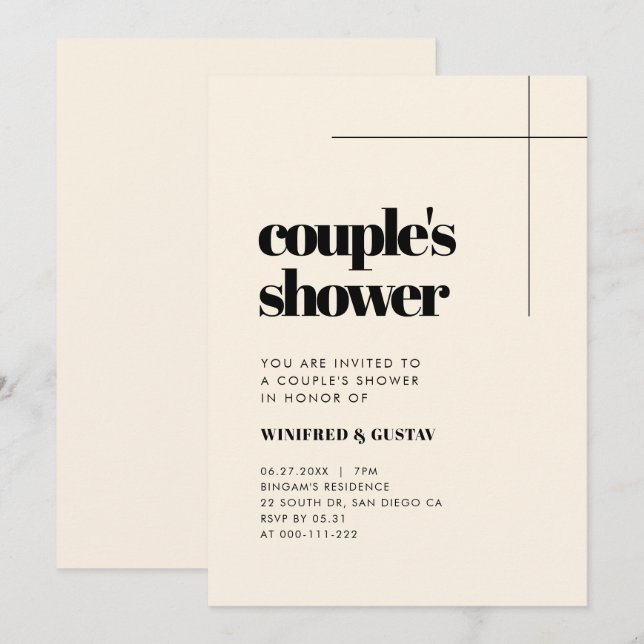 Simple elegant & chic Couple's Shower Invitation (Front/Back)