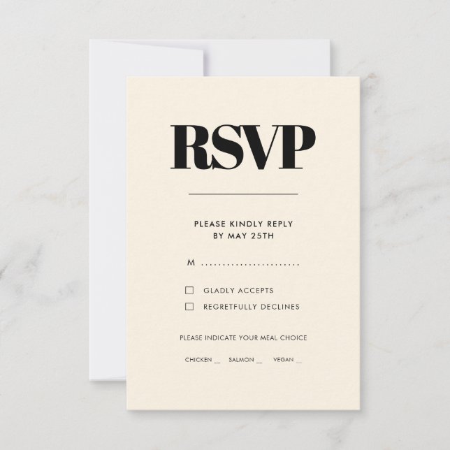 Simple elegant & chic Cream meal choice RSVP Card (Front)