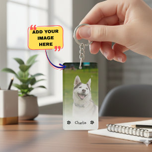 Simple Elegant Chic Double Pet Photo Keychain 