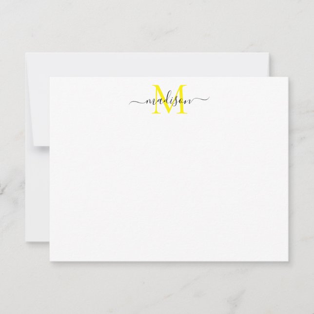 SImple Elegant Chic Girly Script Monogram Yellow Card (Front)