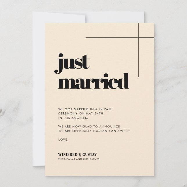 Simple elegant & chic Just married Announcement (Front)