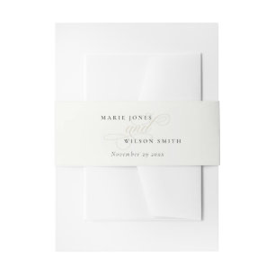 Simple Elegant Chic Script Black & White Wedding Invitation Belly Band