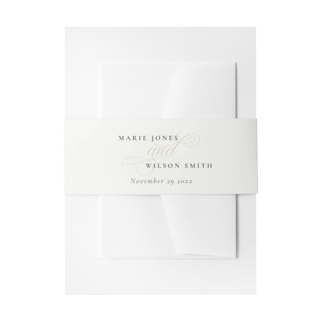 Simple Elegant Chic Script Black & White Wedding Invitation Belly Band (Front Example)