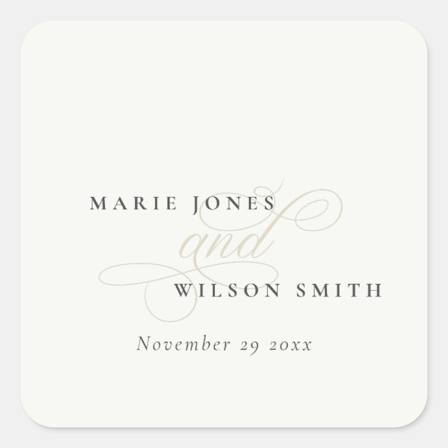 Simple Elegant Chic Script Black & White Wedding Square Sticker (Front)