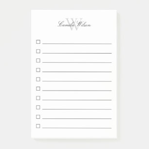 Simple Elegant Chic Script Monogram Check Box Post-it Notes