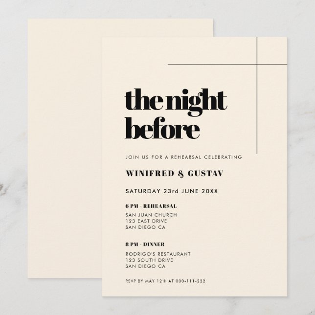 Simple elegant & chic The Night Before Rehearsal Invitation (Front/Back)