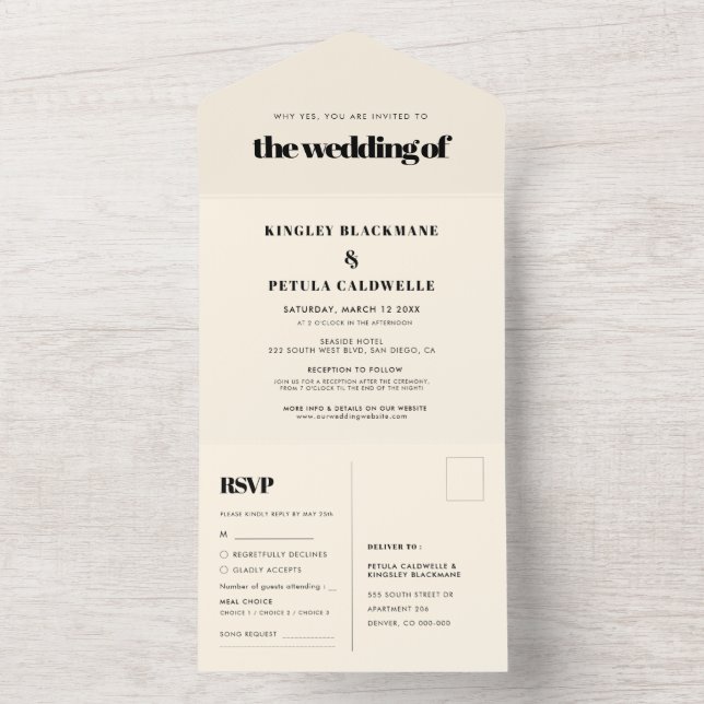 Simple elegant & chic wedding all in one invitation (Inside)