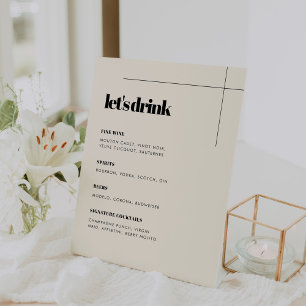 Simple elegant & chic wedding Bar menu Pedestal Sign