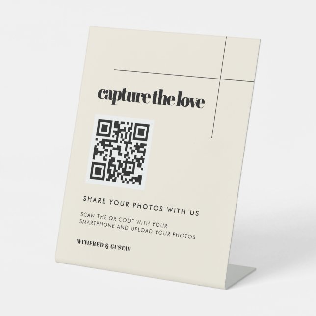 Simple elegant & chic wedding Capture the love Pedestal Sign (Front)