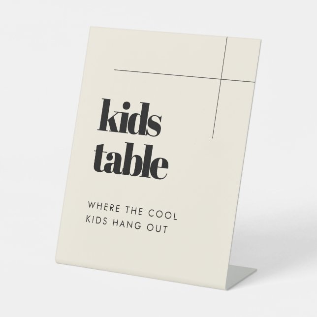 Simple elegant & chic wedding Kids table Pedestal Sign (Front)