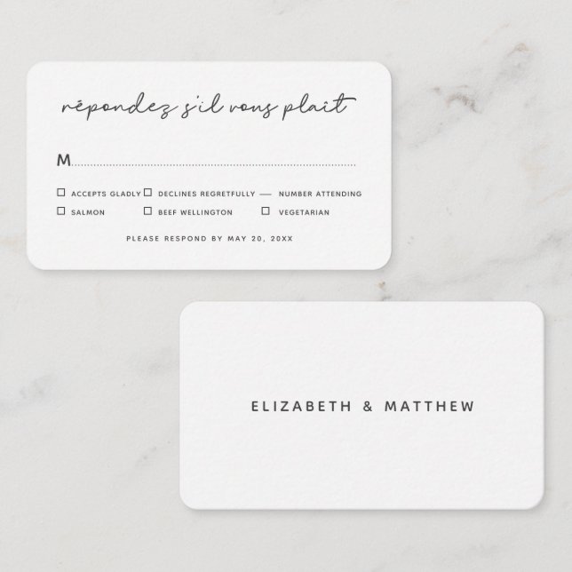Simple Elegant Chic Wedding Meal Option RSVP Card (Front/Back)