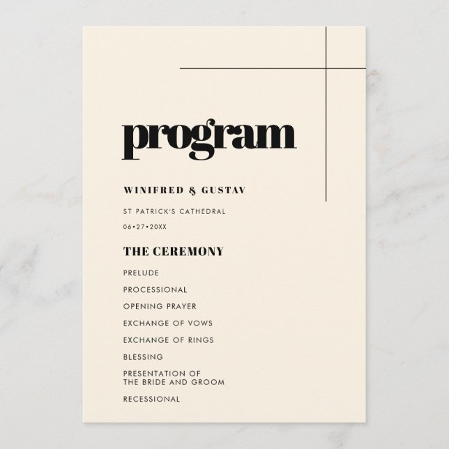 Simple elegant & chic wedding programme (Front)