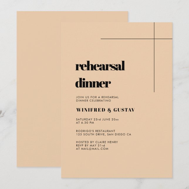 Simple elegant & chic wedding rehearsal dinner invitation (Front/Back)