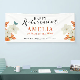 Simple Elegant Chic White Retirement Floral Banner